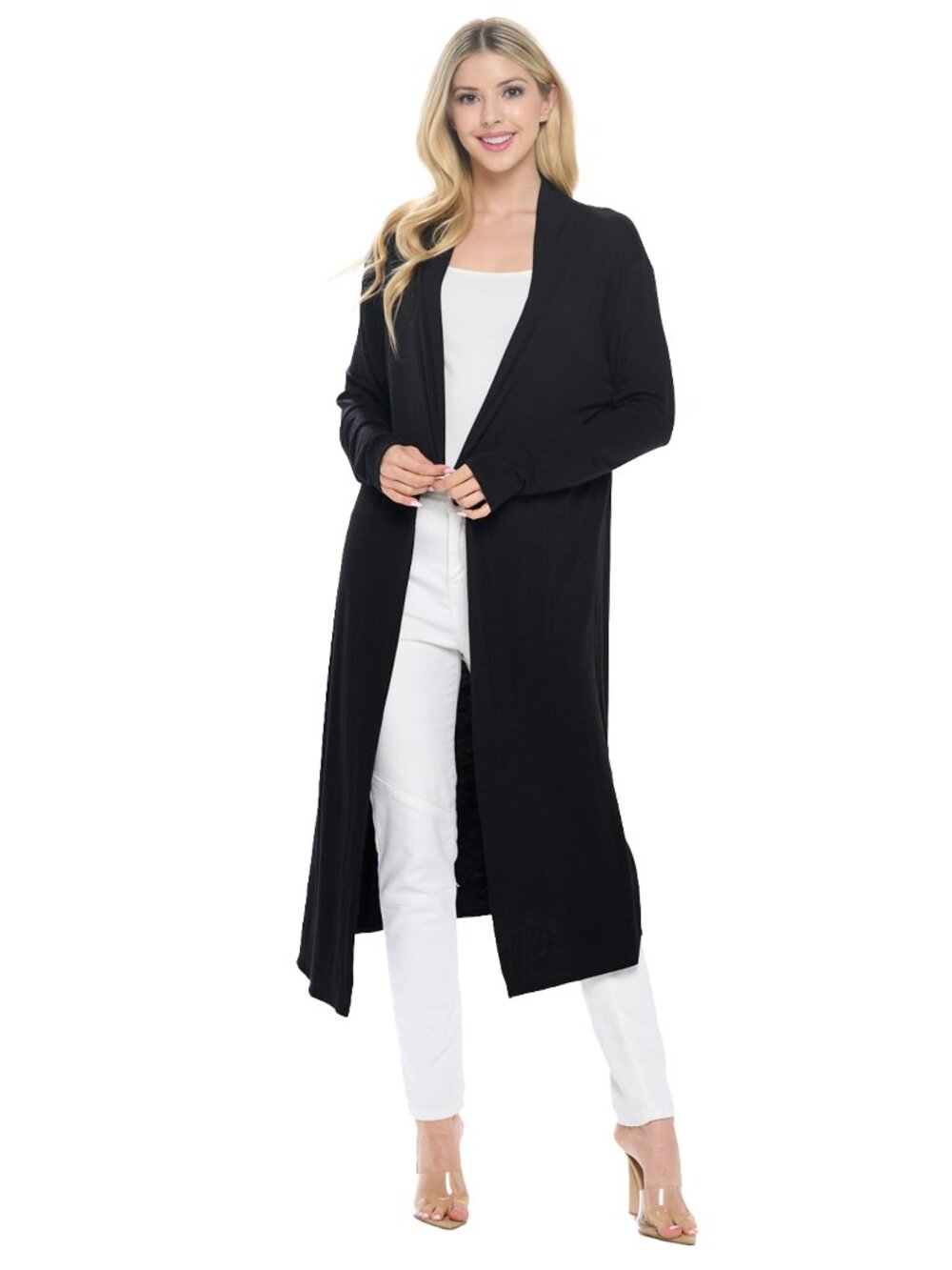 Isaac Liev Black Extra Long Open Front Duster Cardigan